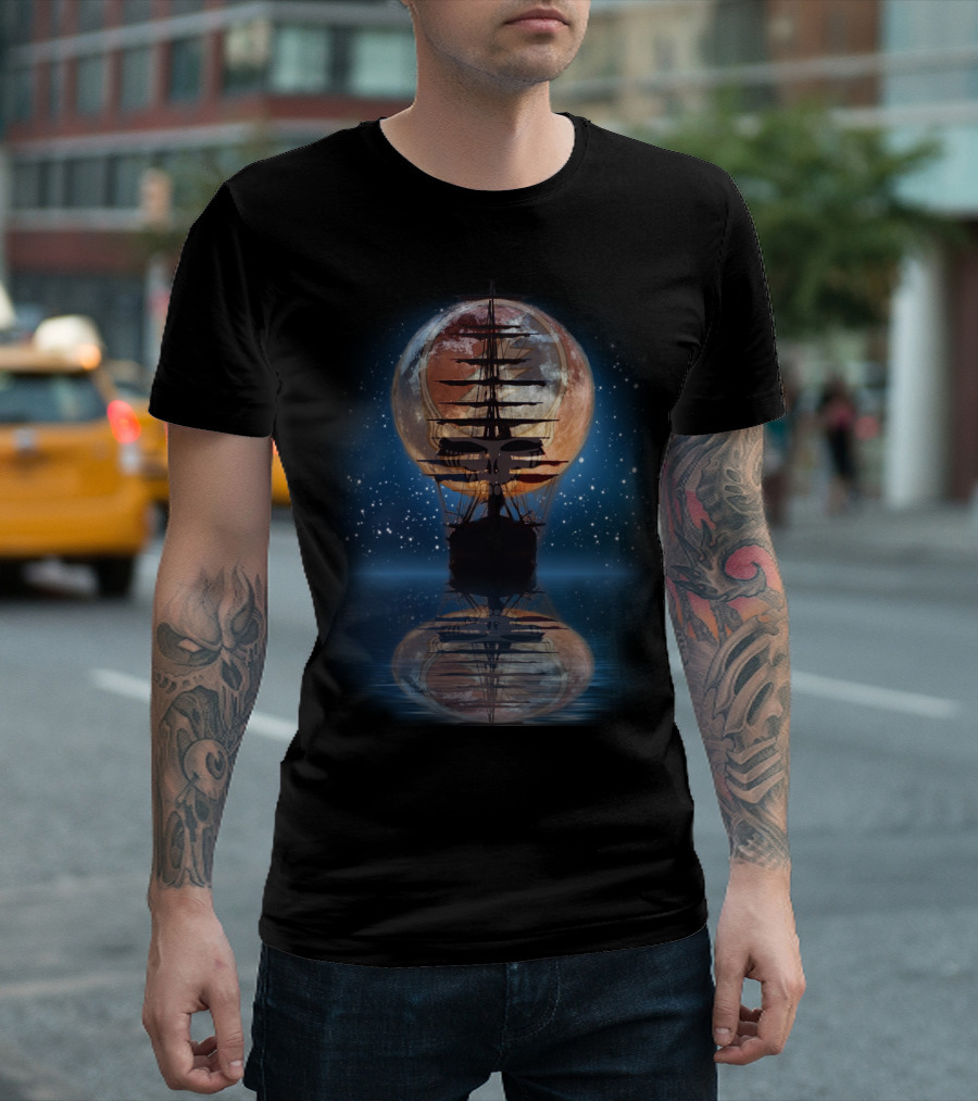 GD ShipofFools Skull Ship Moon Reflection T-Shirt