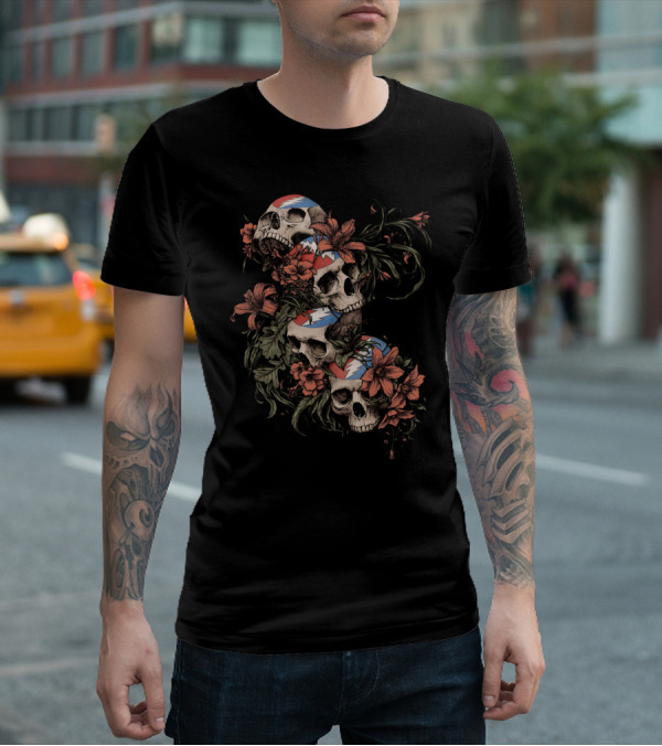 Skull And Floral Grateful Dead Lightning Roses T-Shirt
