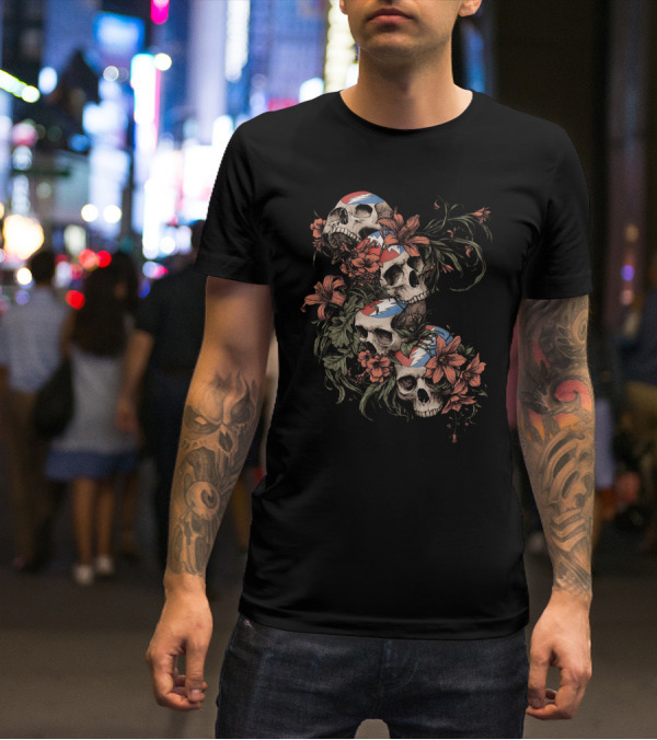 Skull And Floral Grateful Dead Lightning Roses T-Shirt