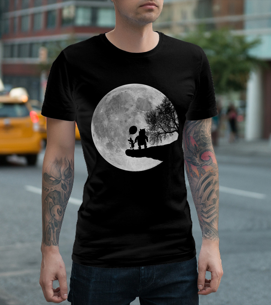 Pooh And Winnie Silhouettes Against Full Moon T-Shirt