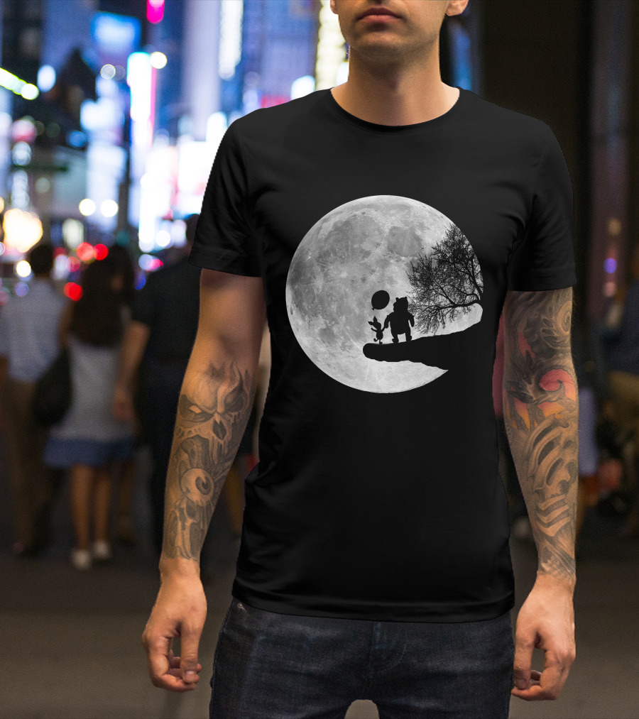 Pooh And Winnie Silhouettes Against Full Moon T-Shirt