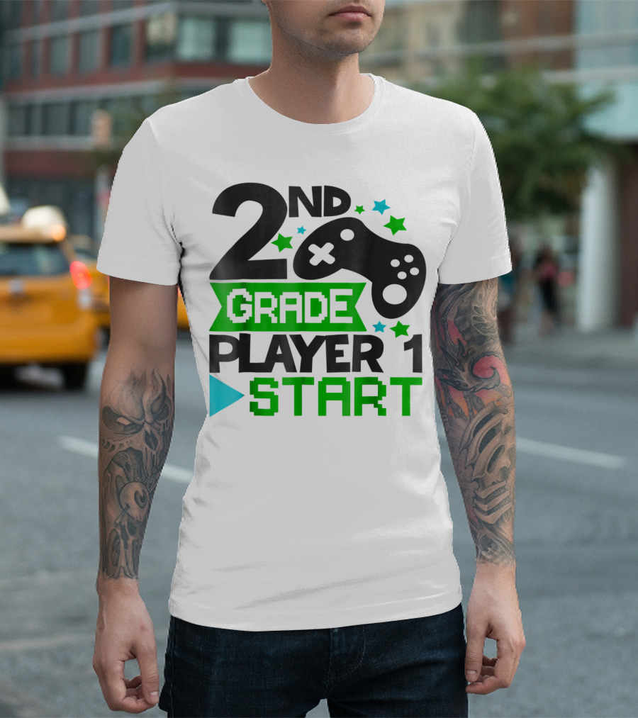 2nd Grade Player 1 Start Video Game Controller Stars T-Shirt