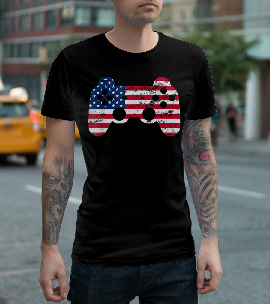 4th Of July American Flag Video Game Controller Gamer T-Shirt