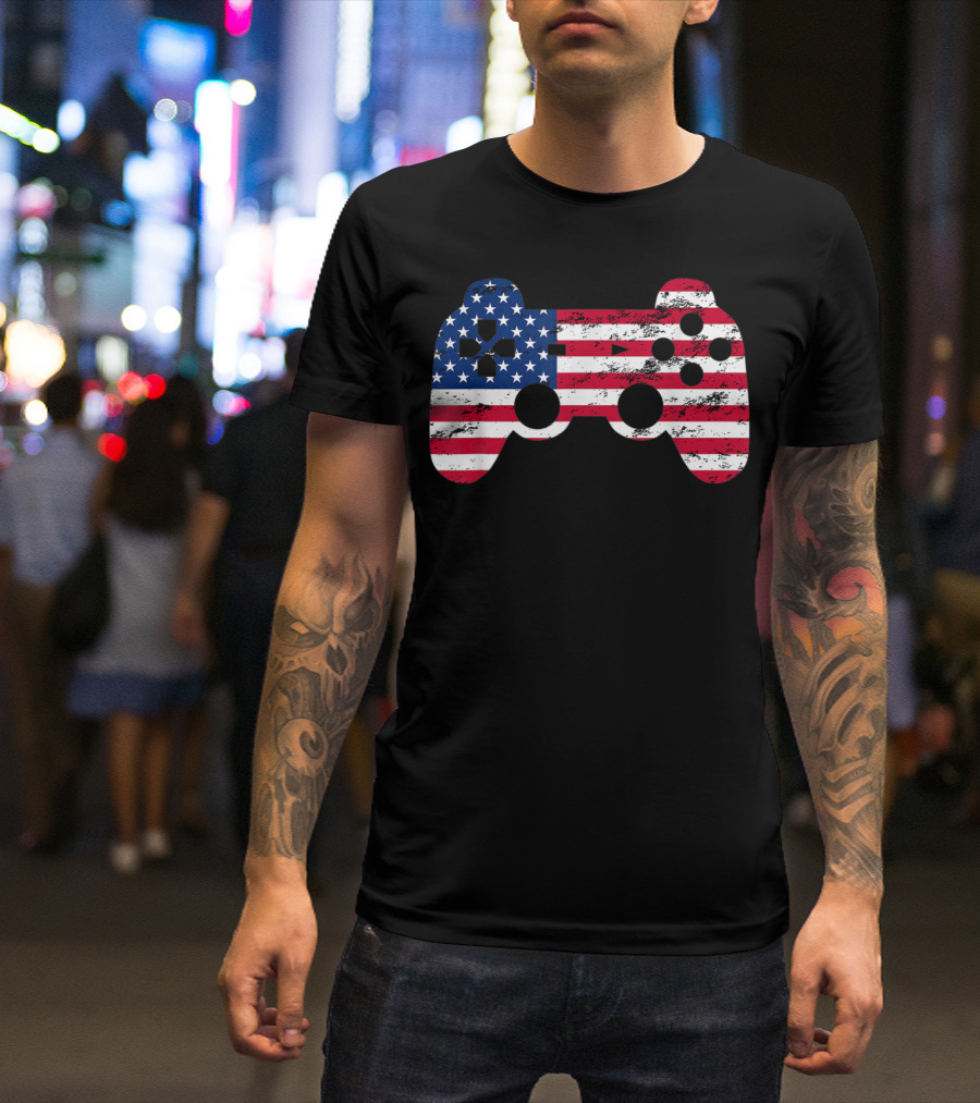 4th Of July American Flag Video Game Controller Gamer T-Shirt
