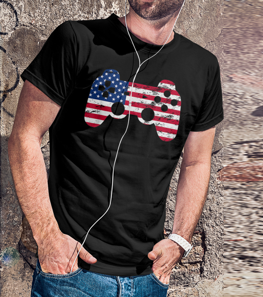 4th Of July American Flag Video Game Controller Gamer T-Shirt