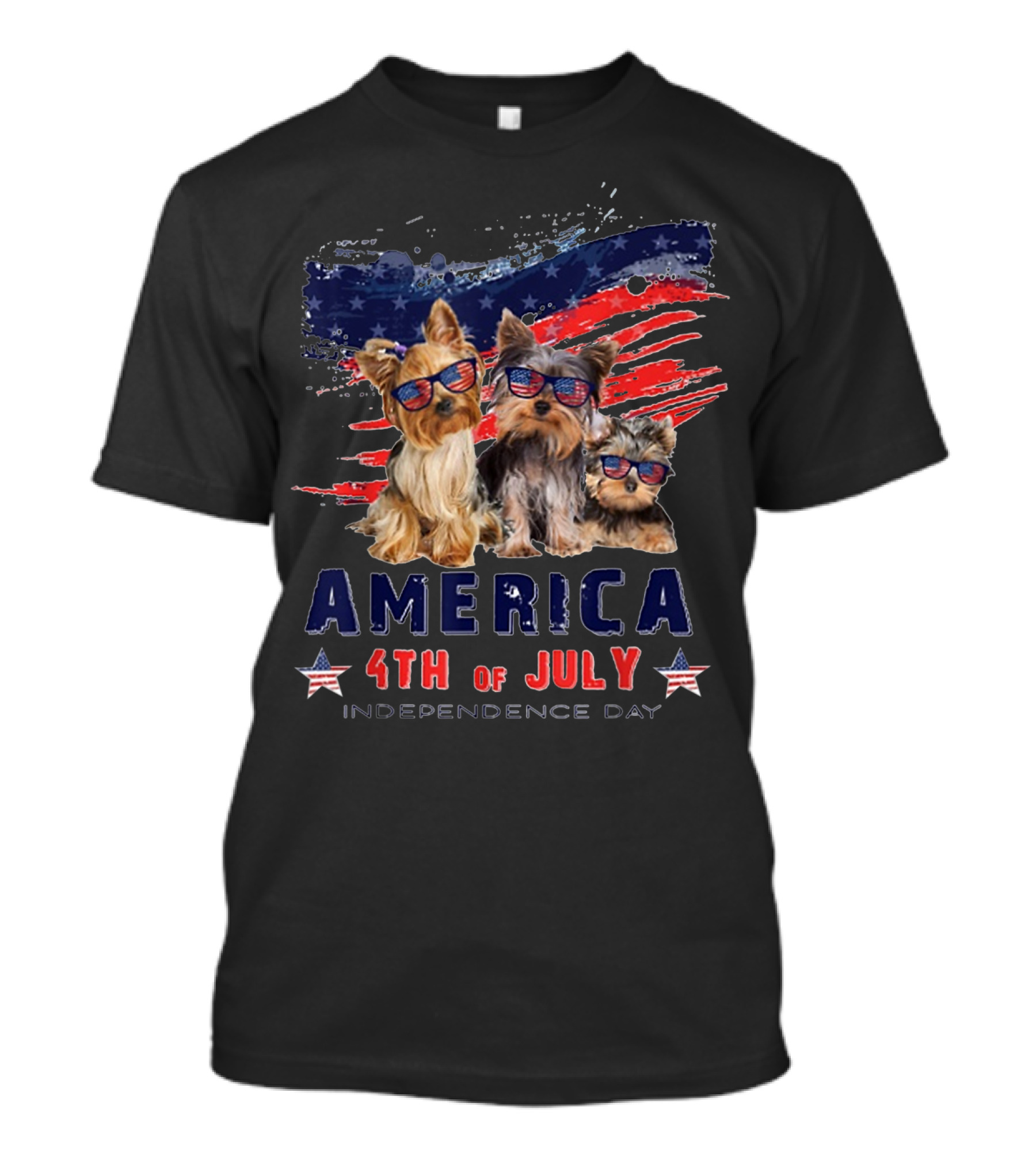 America 4th Of July Yorkie Dog Independence Day USA American Flag T-Shirt