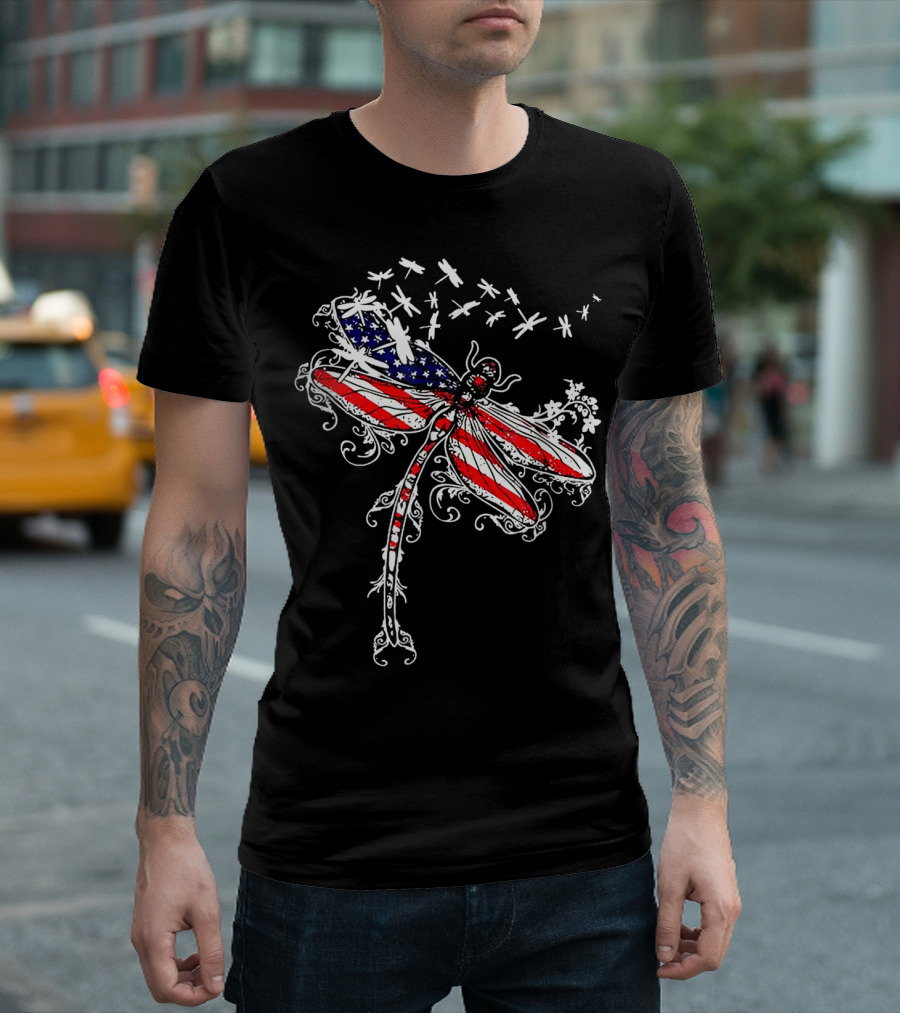 American Flag Dragonfly USA Independence Day Patriotic Insect T-Shirt