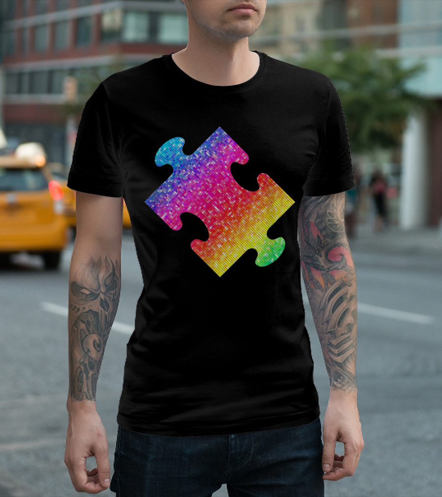 Autism Awareness Rainbow Puzzle Piece Symbol For Parents And Adults T-Shirt