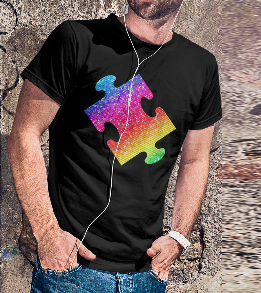 Autism Awareness Rainbow Puzzle Piece Symbol For Parents And Adults T-Shirt