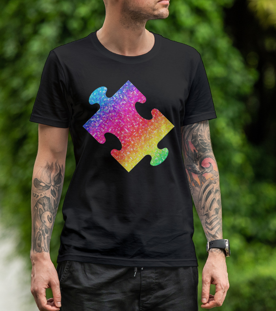 Autism Awareness Rainbow Puzzle Piece Symbol For Parents And Adults T-Shirt