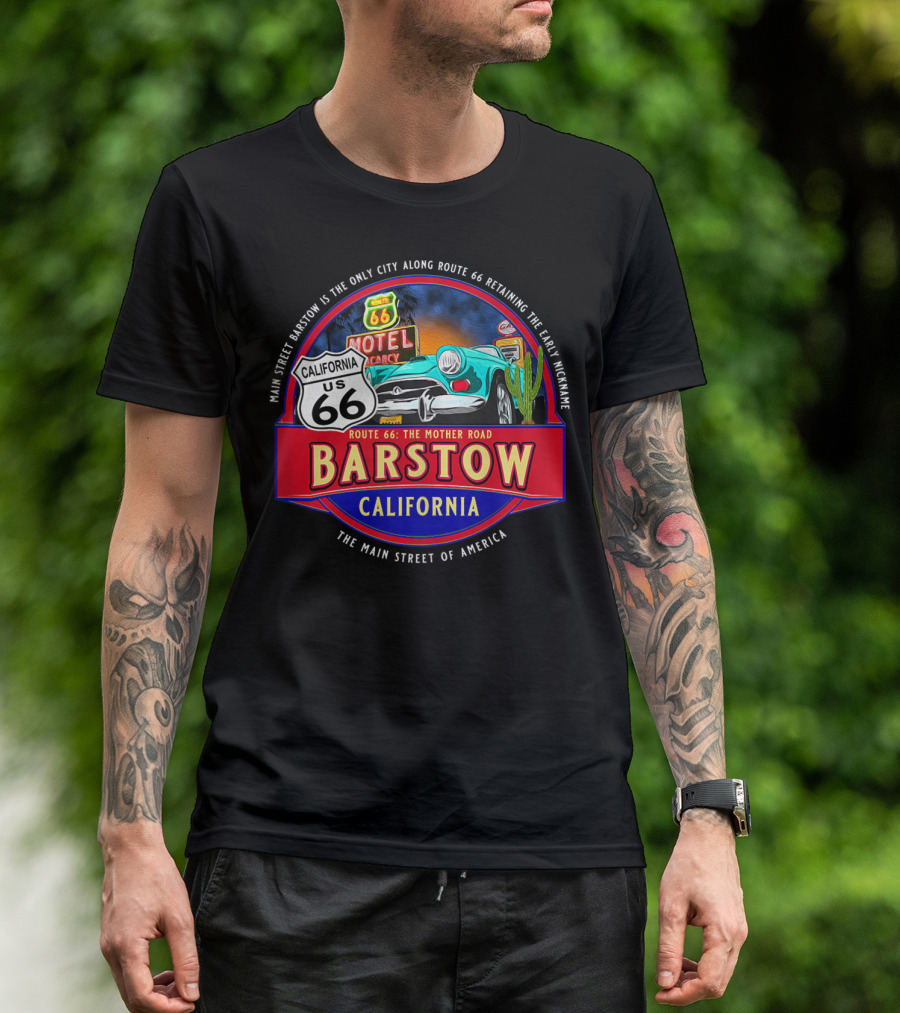 Barstow California Route 66 The Main Street Of America Motel Classic Car Iconic US Road Trip T-Shirt