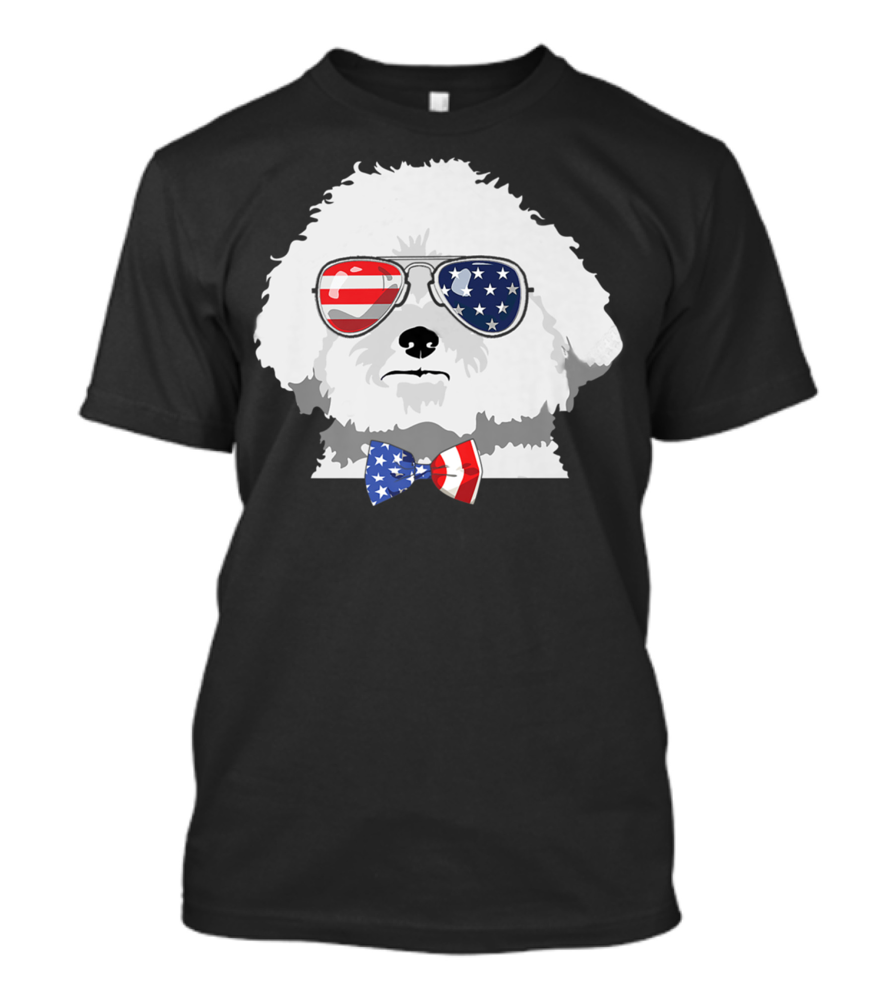 Bichon Frise Dog With American Flag Sunglasses And Bow Tie 4th Of July T-Shirt