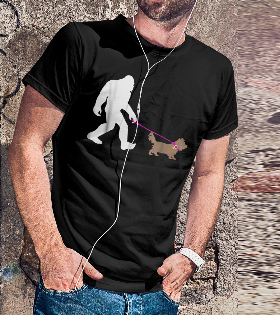 Bigfoot Sasquatch Walking Yorkie Dog Walker T-Shirt