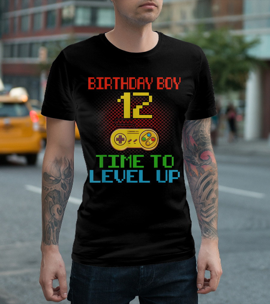 Birthday Boy 12 Level Up Time with Game Controller T-Shirt