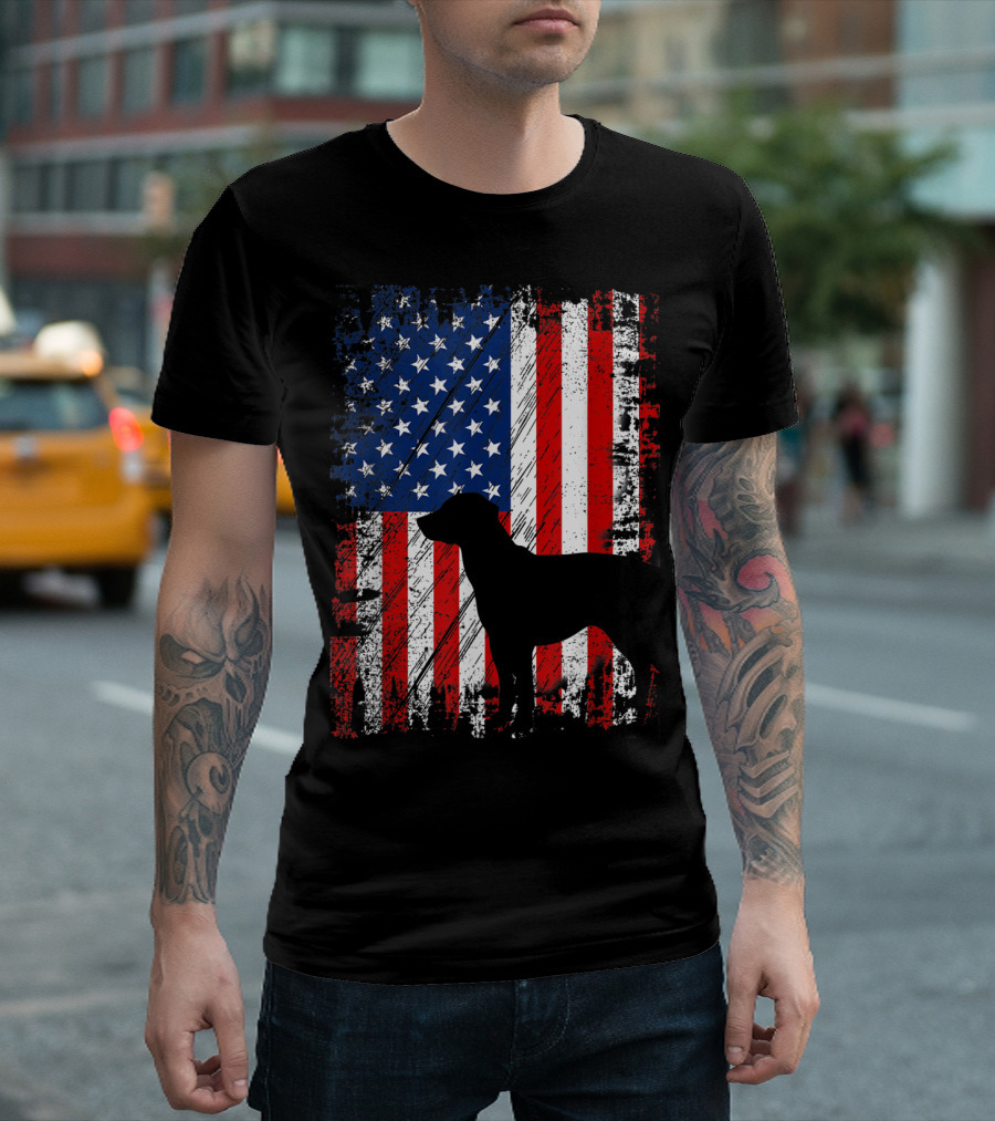 Black Lab Dog American Flag USA Patriotic T-Shirt