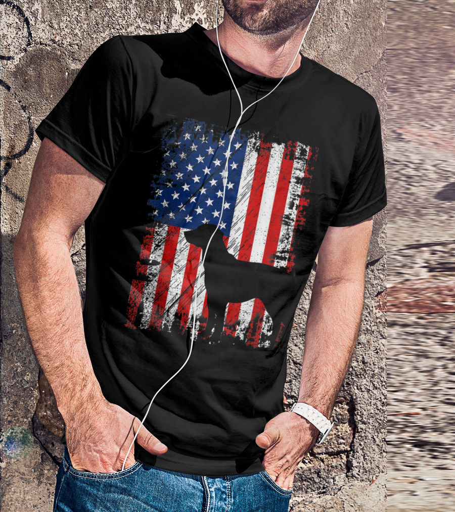 Black Lab Dog American Flag USA Patriotic T-Shirt
