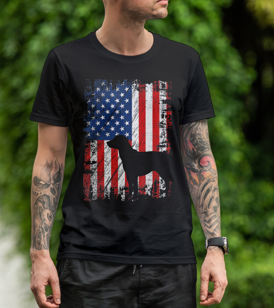 Black Lab Dog American Flag USA Patriotic T-Shirt