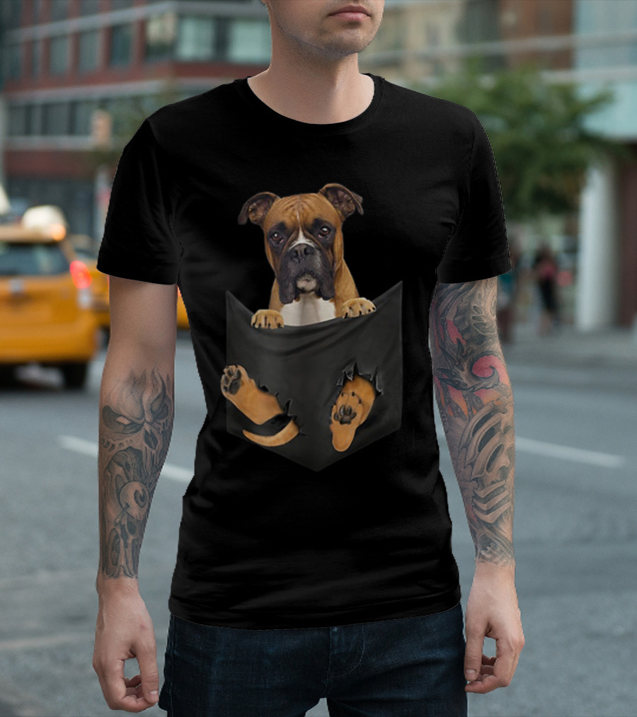 Boxer Dog Inside Pocket Funny Lover Canine T-Shirt