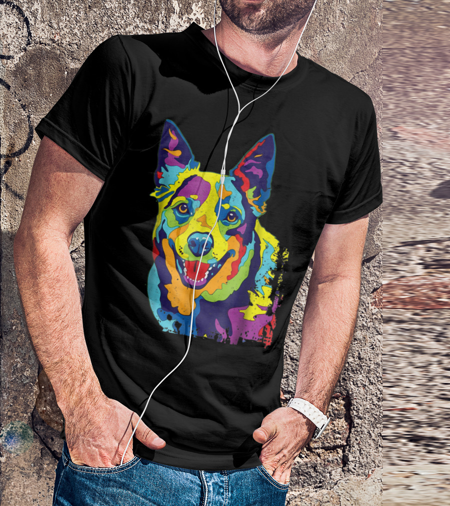 Cattle Dog Funny Australian Cattle Dog Pop Art Colorful T-Shirt