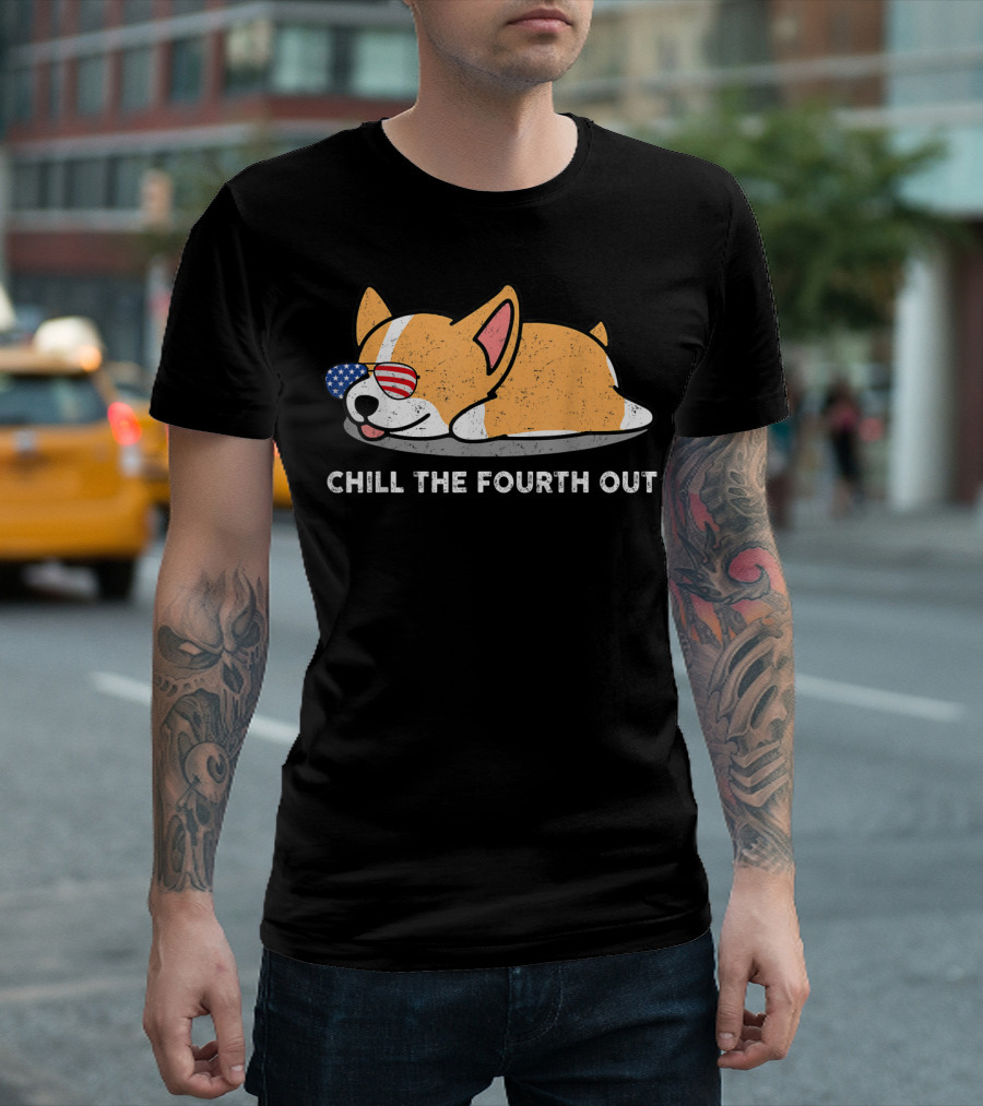 Chill The Fourth Out Corgi USA Flag Sunglasses 4th Of July T-Shirt