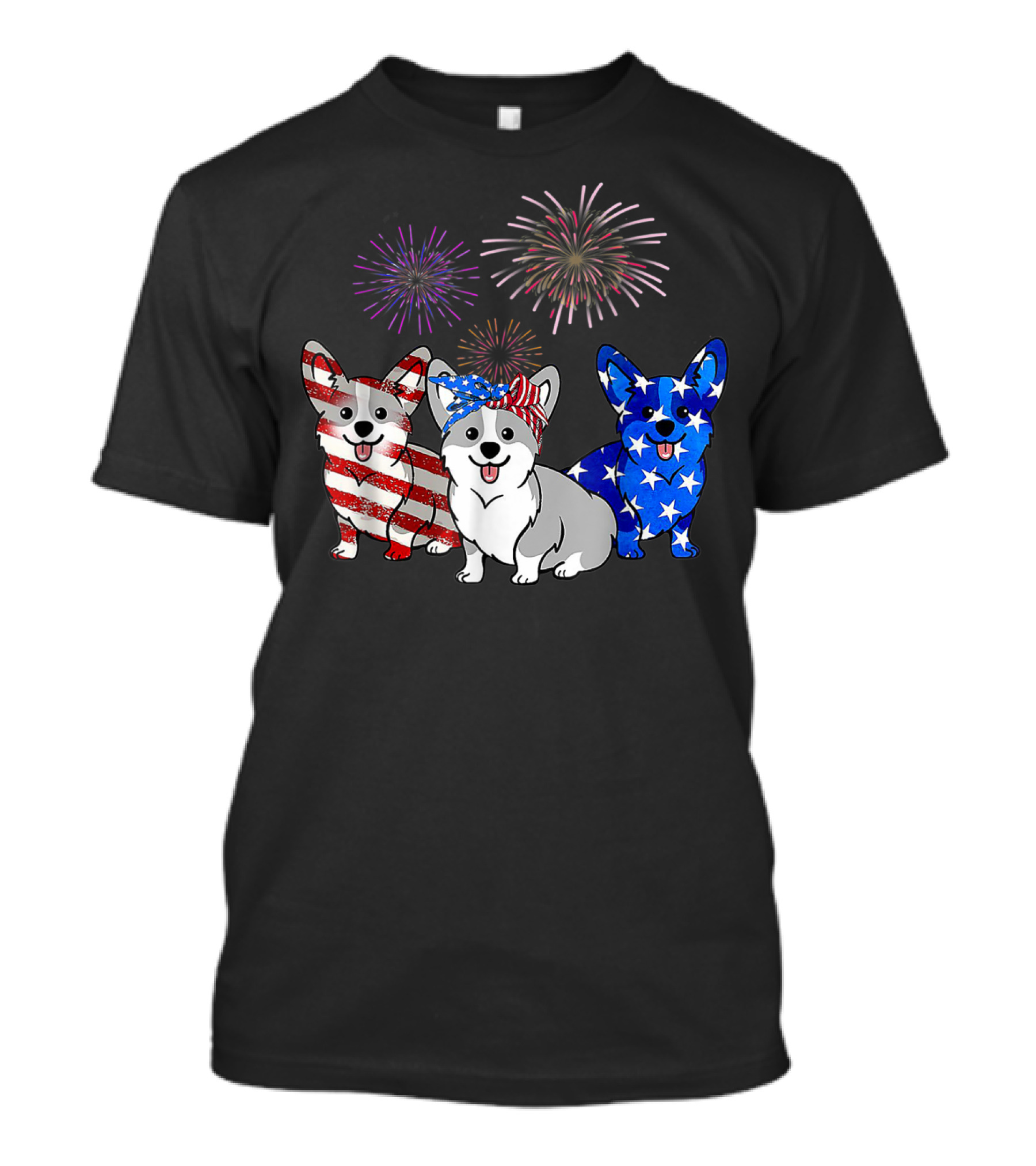 Corgi Dogs American Flag Fireworks T-Shirt
