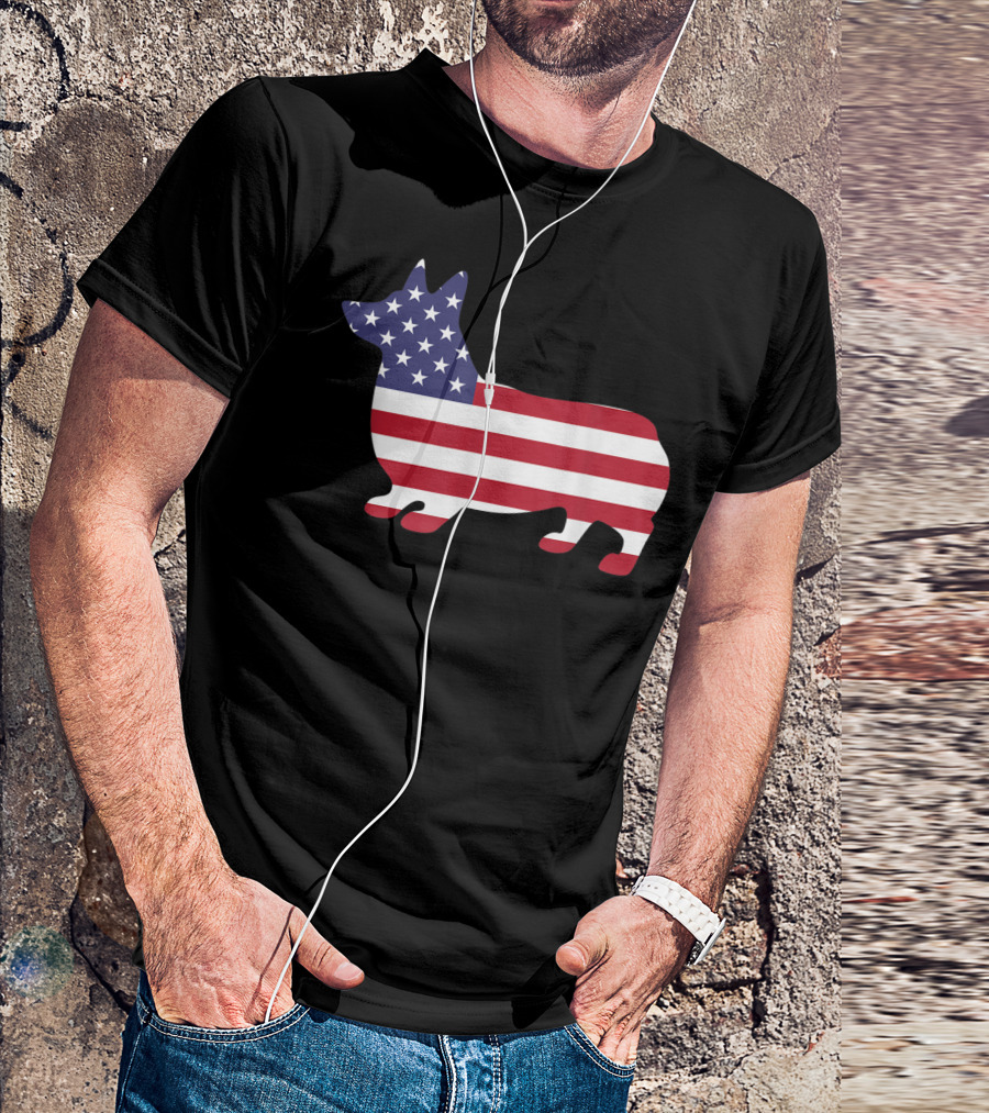 Corgi Patriotic American Flag Fourth Of July T-Shirt