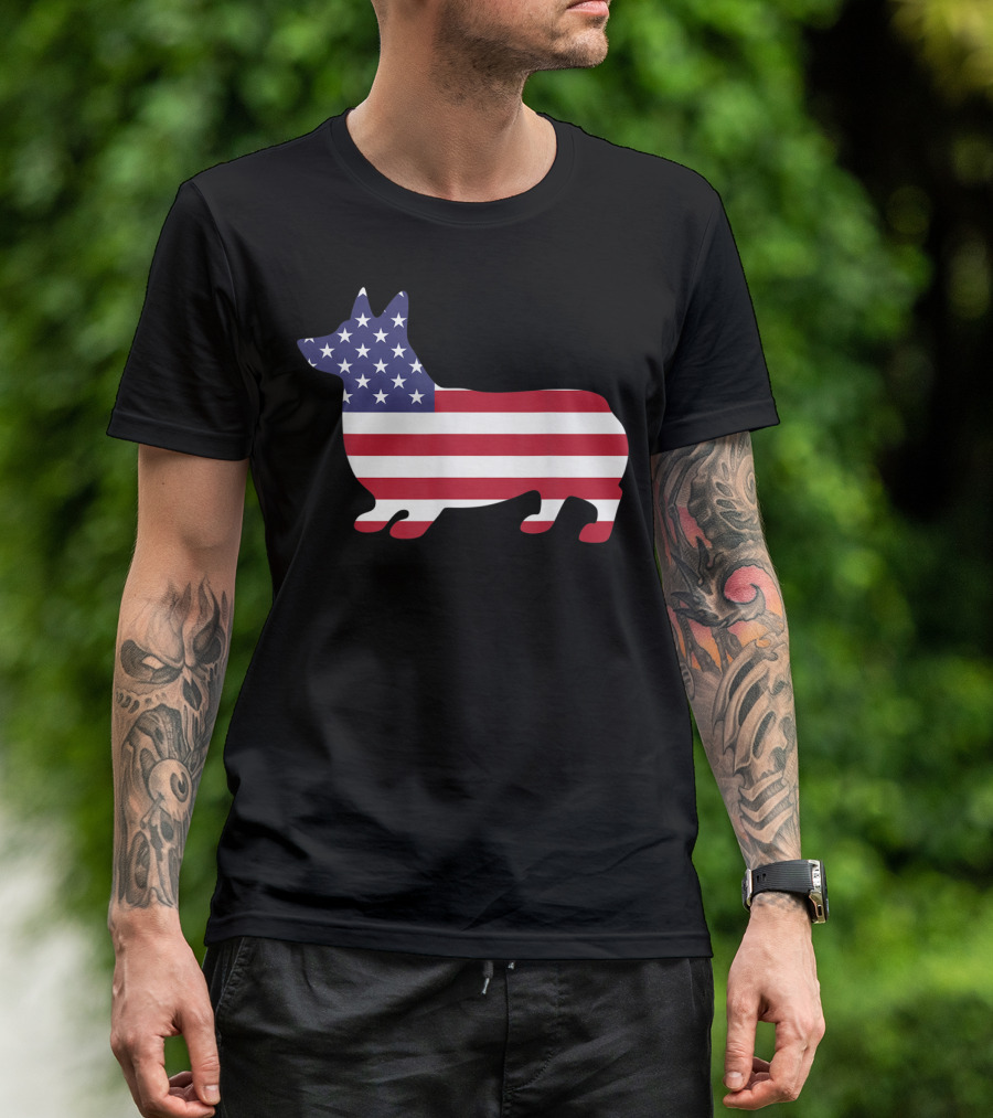 Corgi Patriotic American Flag Fourth Of July T-Shirt