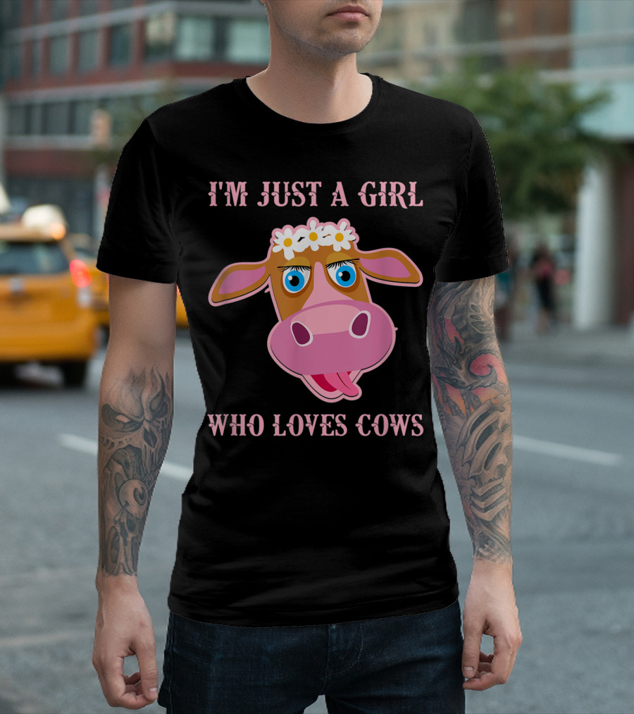 I'm Just A Girl Who Loves Cows Floral Cow Face With Flowers T-Shirt