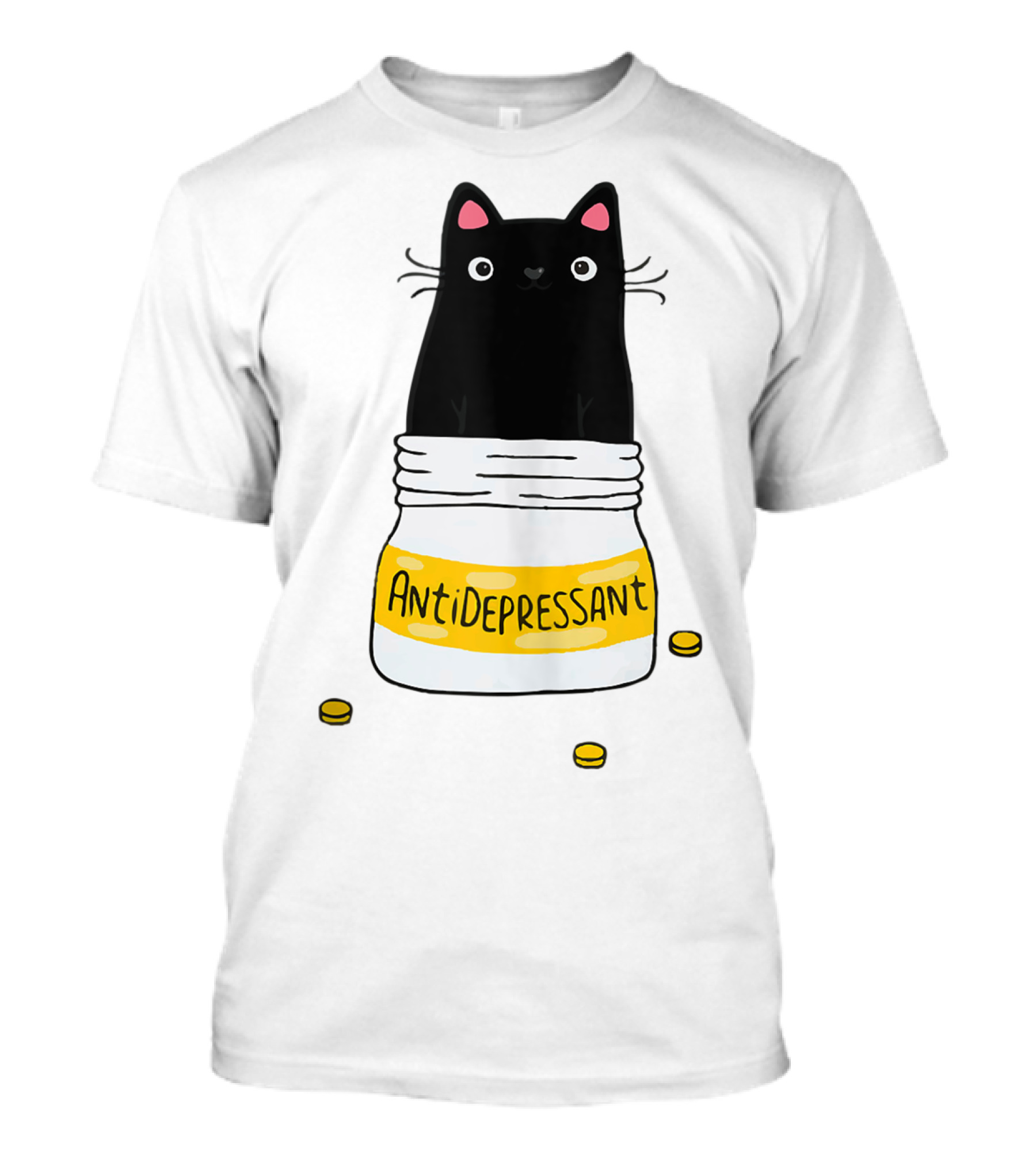 Cute Cat Kitten Antidepressant Black Cat In Pill Bottle T-Shirt