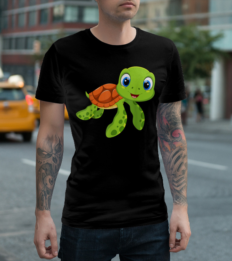 Cute Baby Sea Turtle with Big Eyes Swimming Playfully T-Shirt