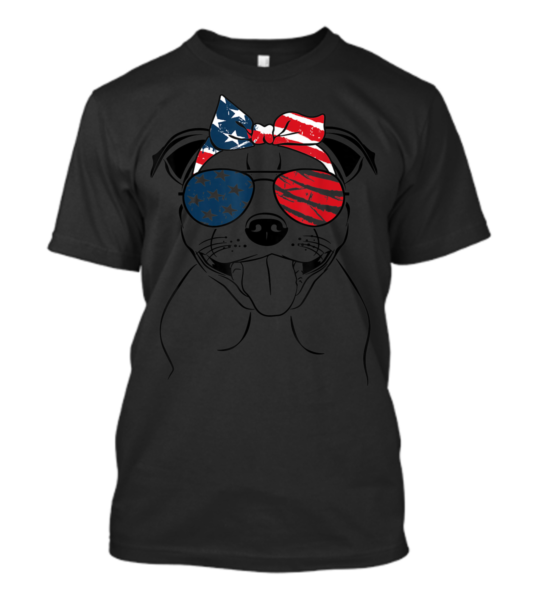 Staffordshire Bull Terrier With American Flag Bandana And Sunglasses T-Shirt