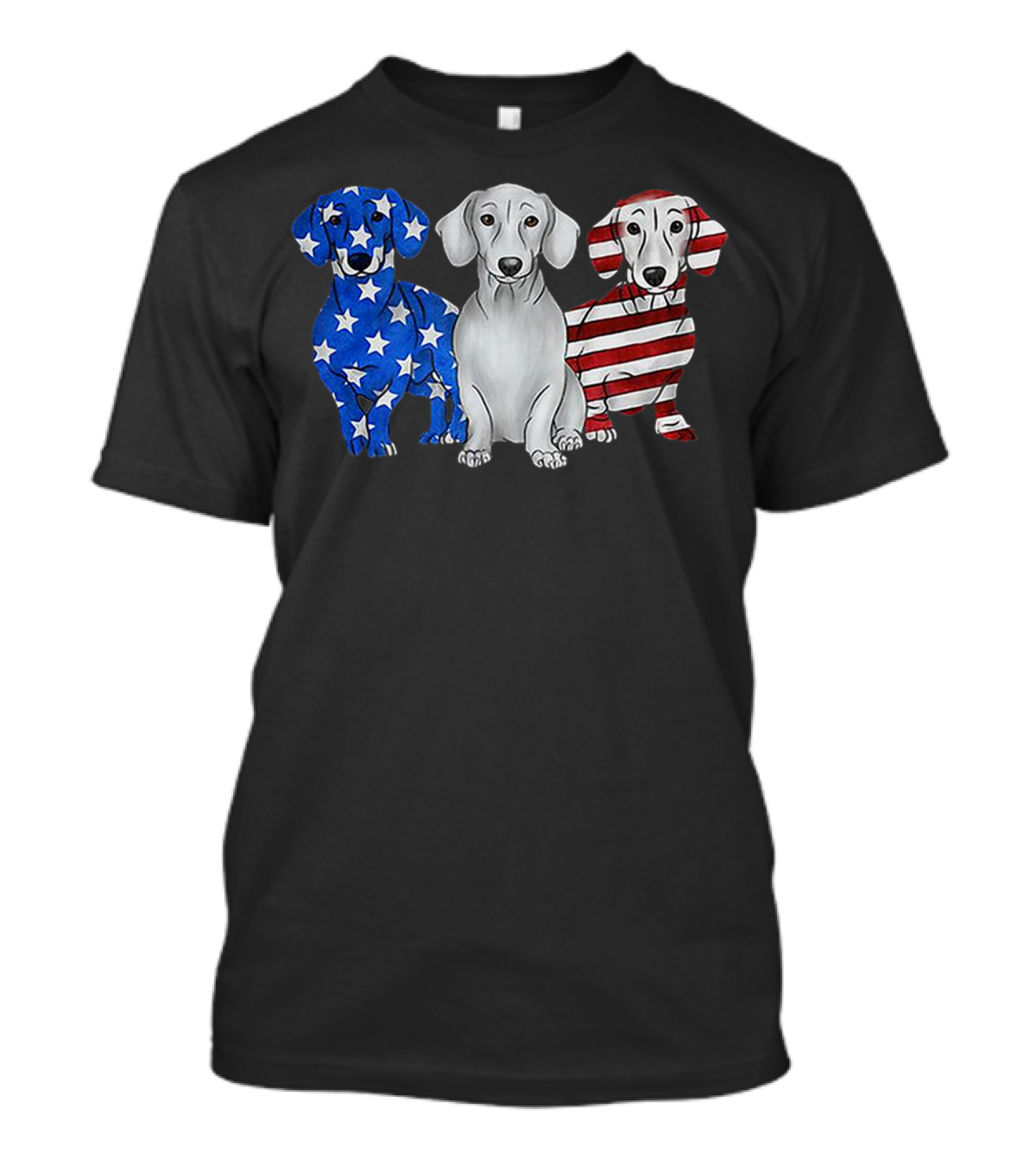 Dachshund Breed Dog Red White Blue American Flag Stars Stripes T-Shirt