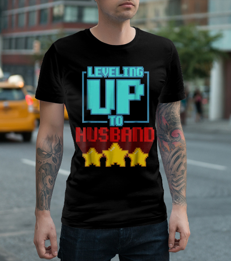Leveling Up To Husband Engagement Bachelor Party Video Game Gamer T-Shirt