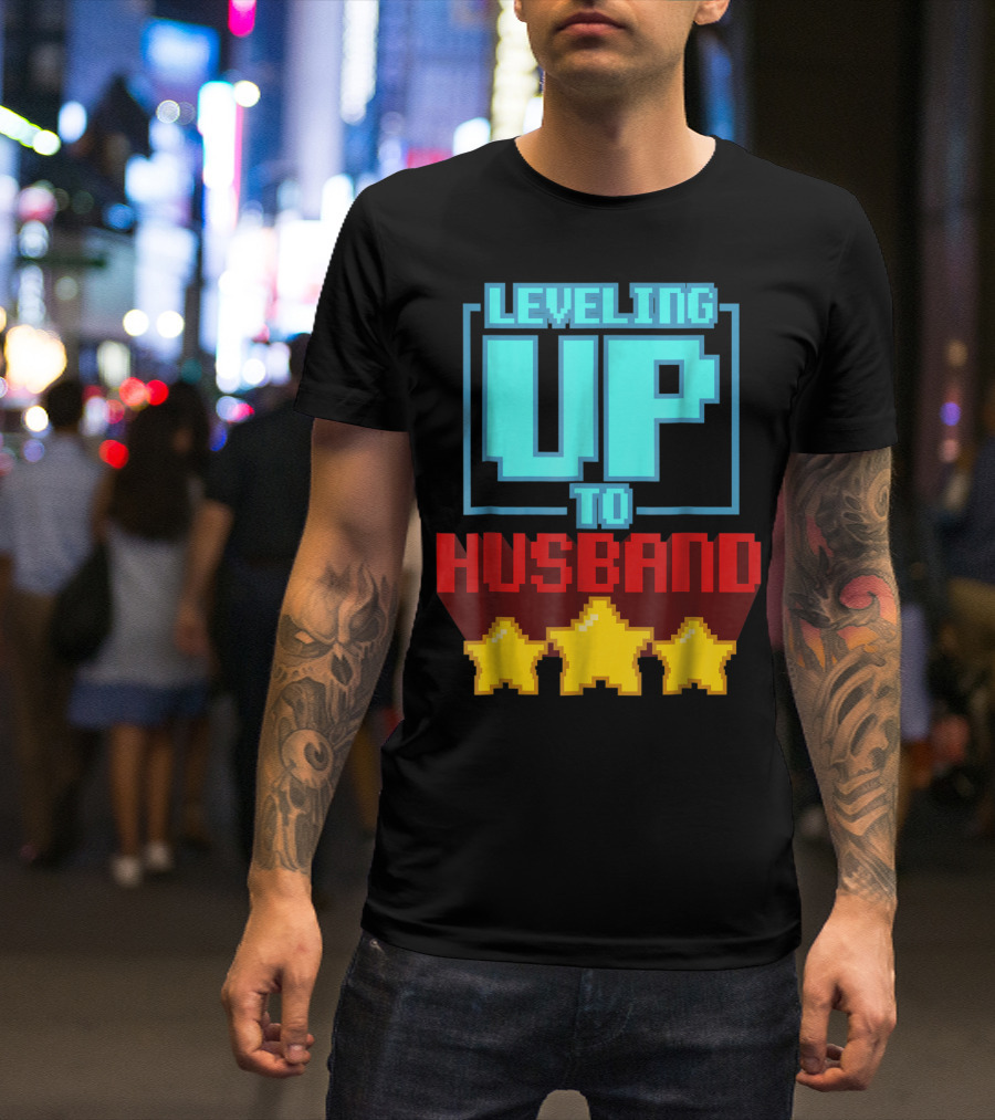 Leveling Up To Husband Engagement Bachelor Party Video Game Gamer T-Shirt
