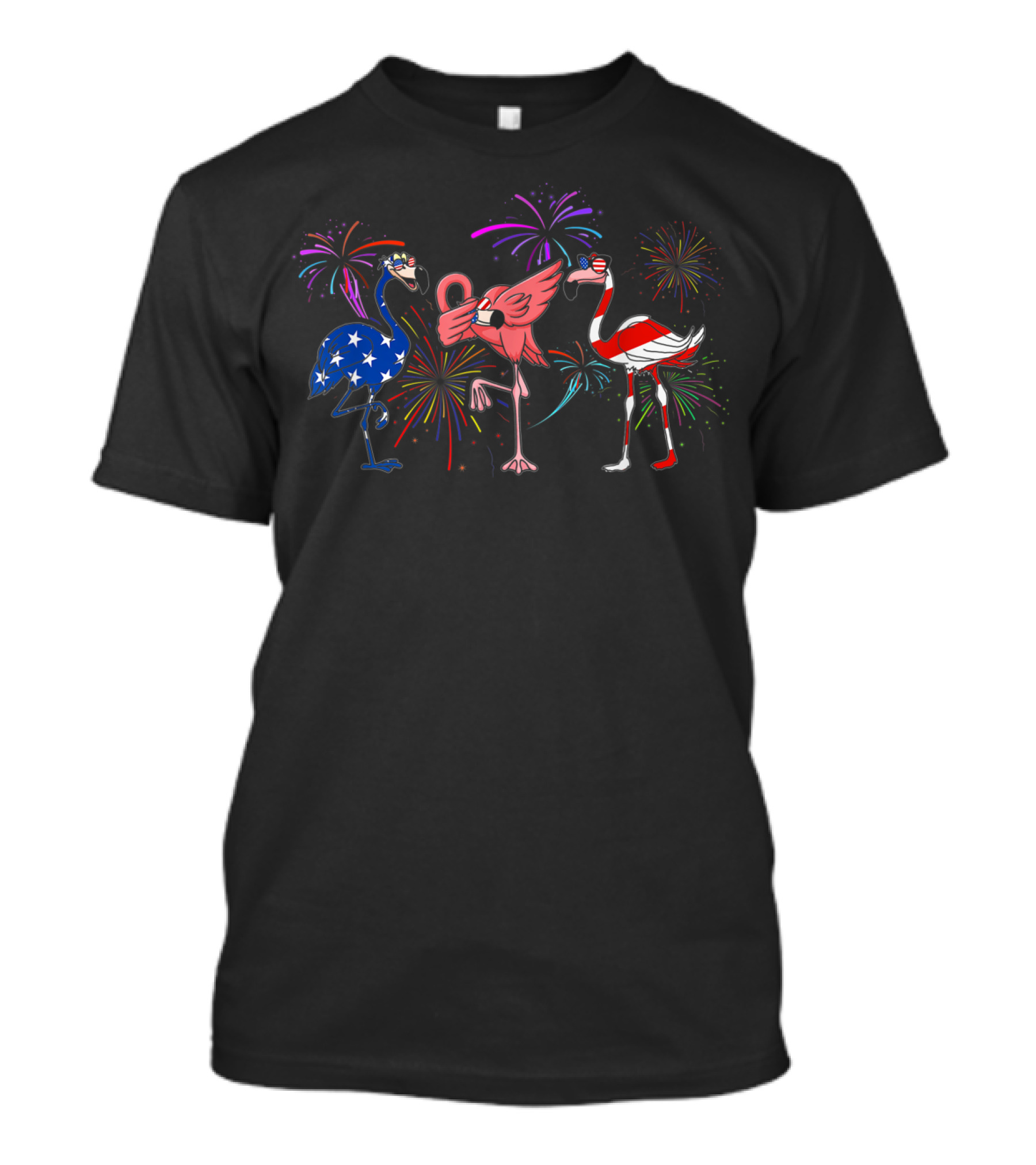 Flamingo Firework American Flag 4th July T-Shirt