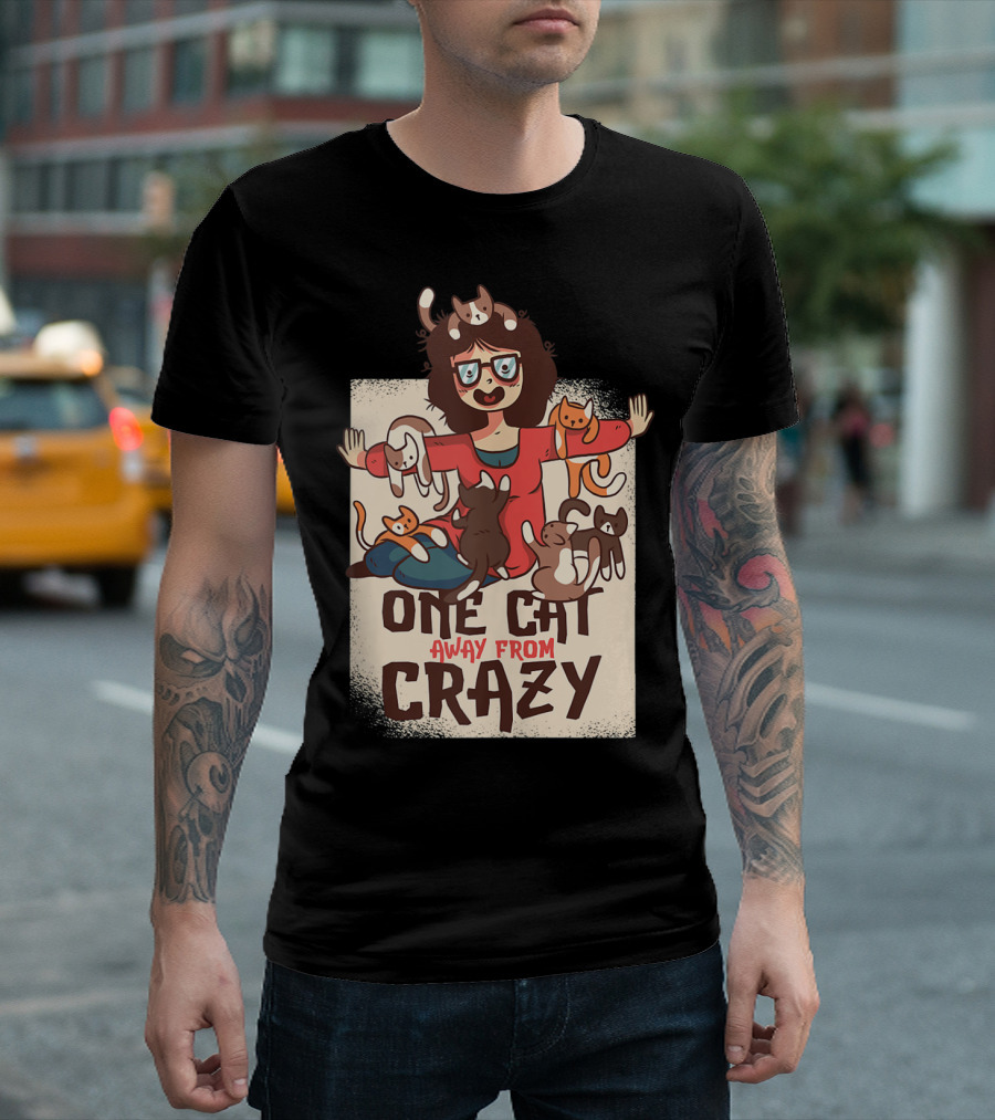 One Cat Away from Crazy Funny Crazy Cat Lady for Womens Who T-Shirt
