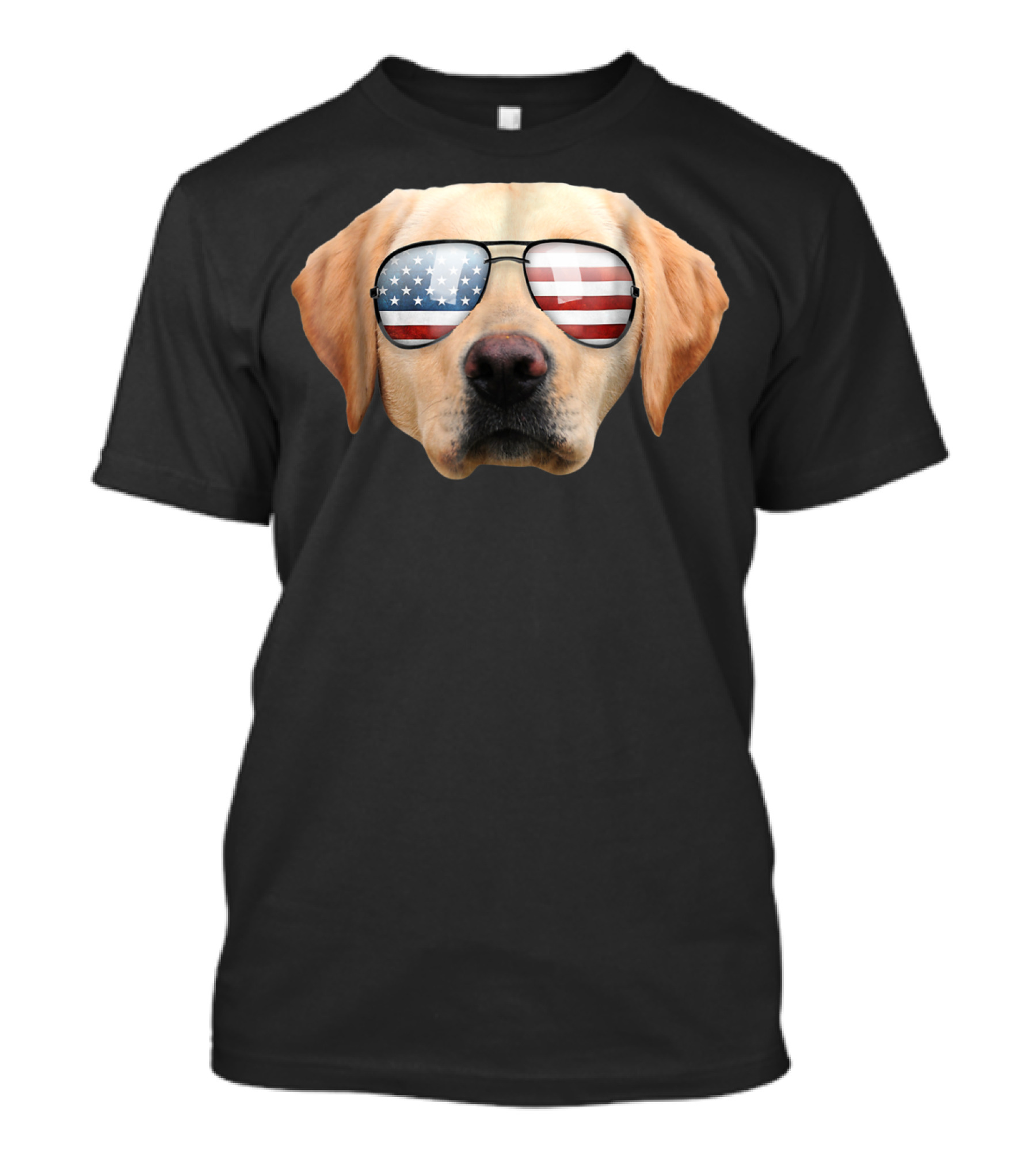 Funny Cute Patriotic Yellow Lab American Flag Sunglasses Dog T-Shirt