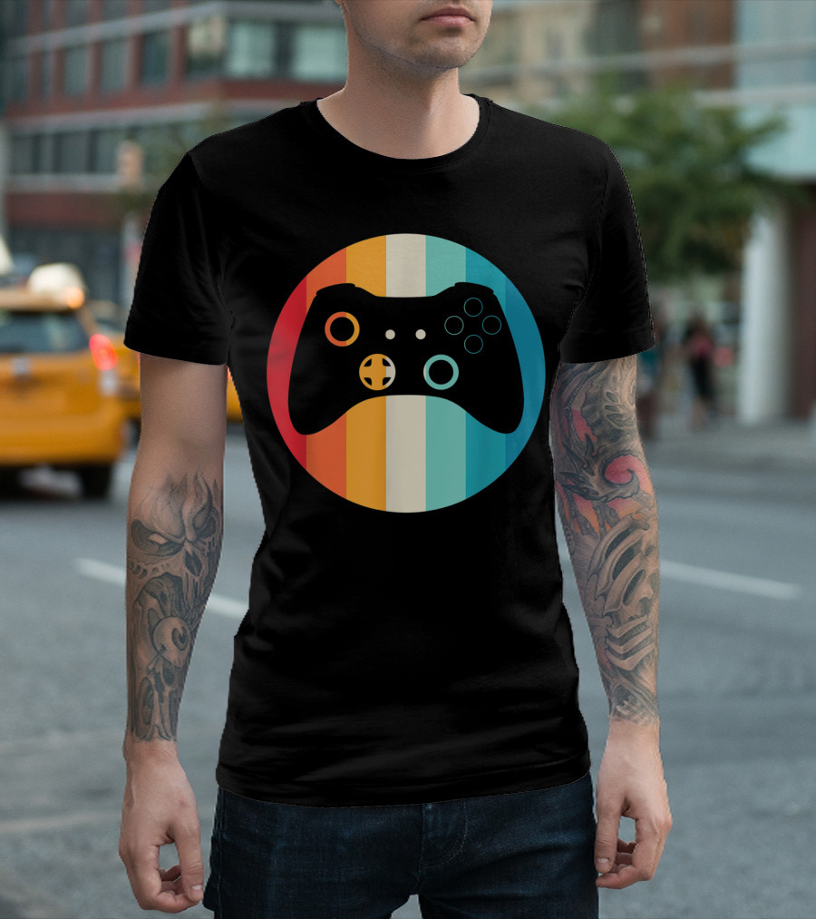 Retro Gamer Video Game Controller Circle Stripes T-Shirt