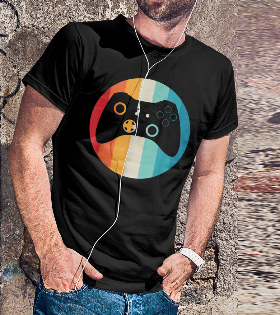 Retro Gamer Video Game Controller Circle Stripes T-Shirt