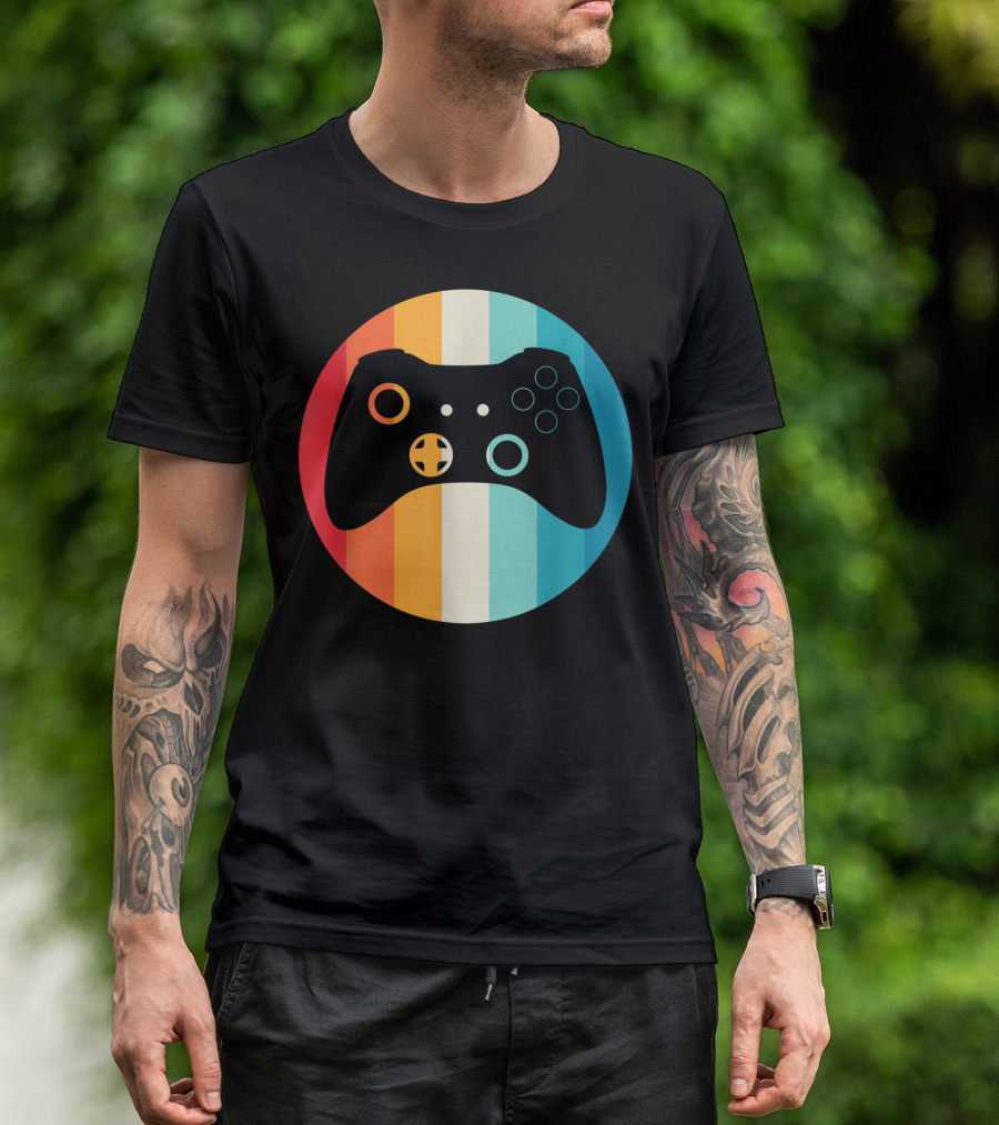 Retro Gamer Video Game Controller Circle Stripes T-Shirt