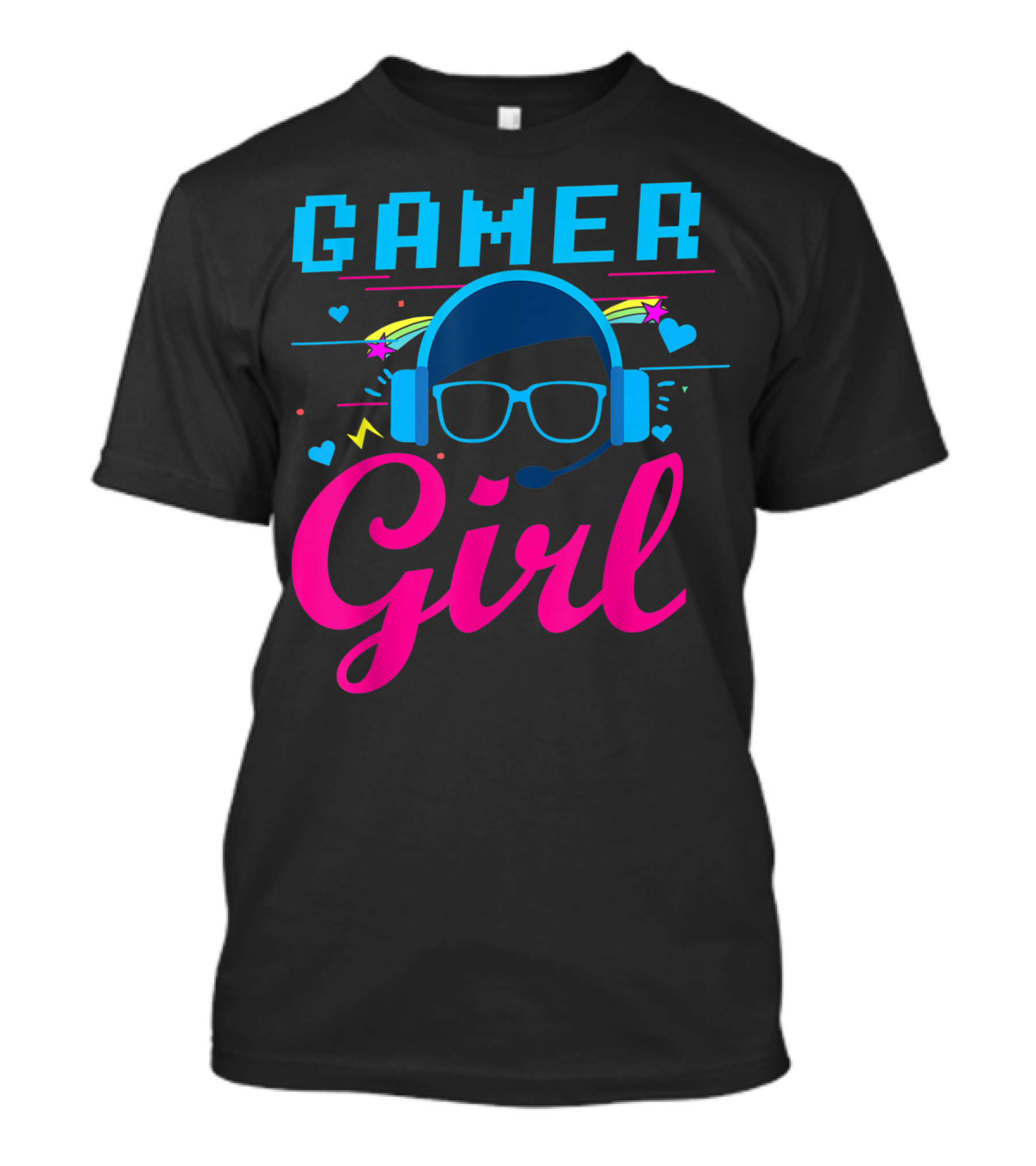 Gamer Girl Headset Hearts And Stars Video Gaming T-Shirt