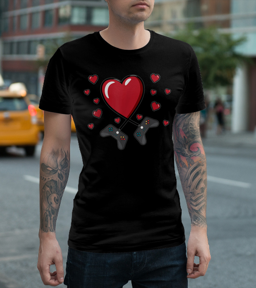 Valentine's Day Gamer Hearts Video Game Controller T-Shirt