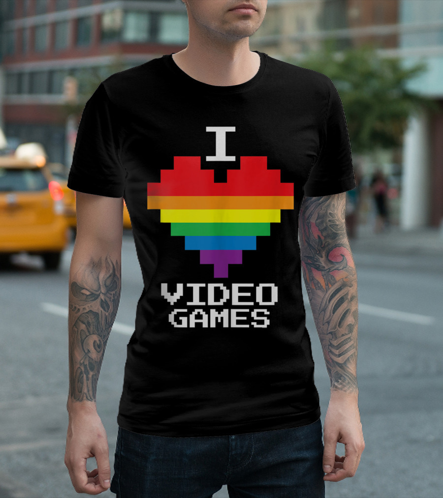 Gay Lesbian Gamer I Heart Rainbow Love Video Games Pixel T-Shirt