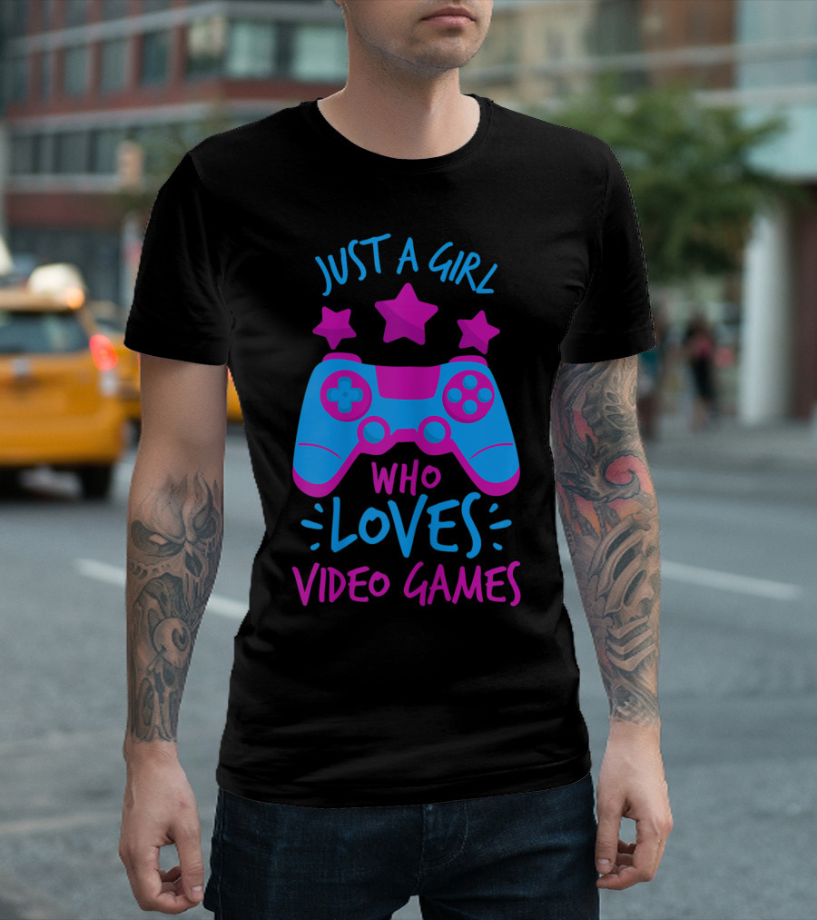 Just a Girl Who Loves Video Games Controller Stars T-Shirt
