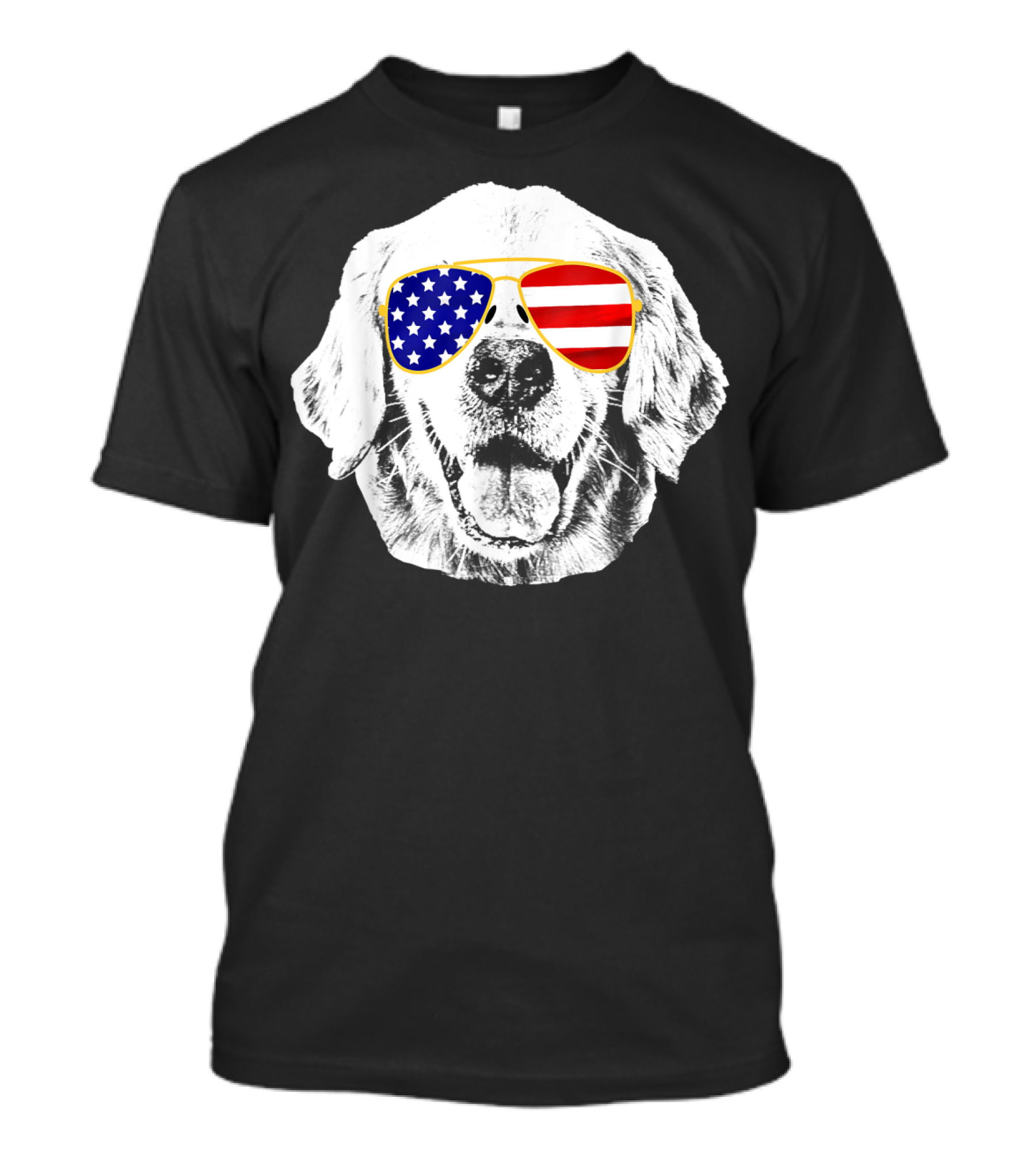 Golden Retriever Wearing American Flag Sunglasses T-Shirt