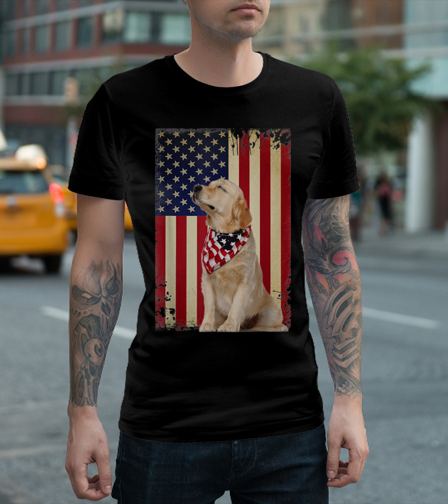 Golden Retriever American Flag Smile T-Shirt