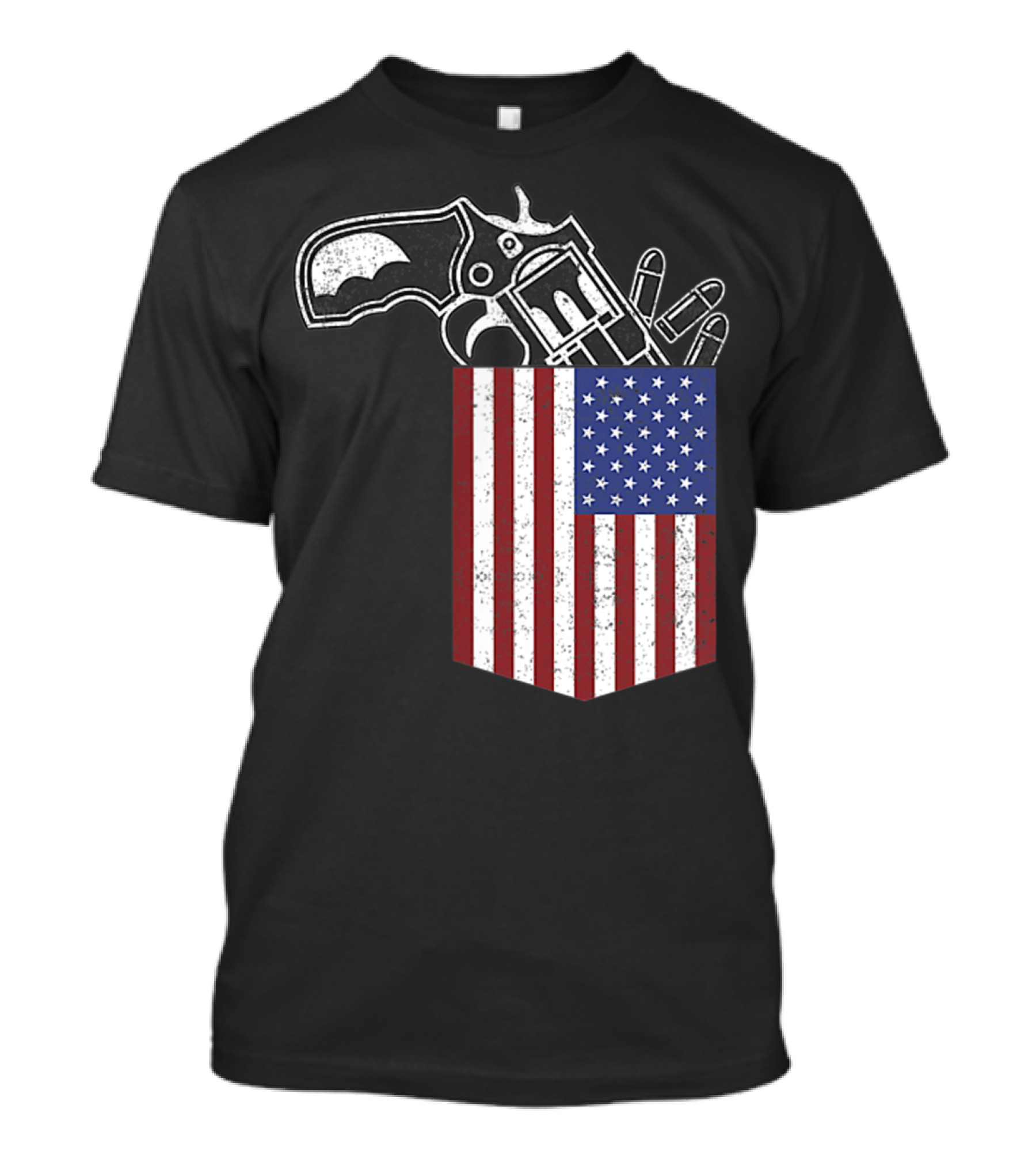 Gun In American Flag Pocket Patriotic Humor T-Shirt