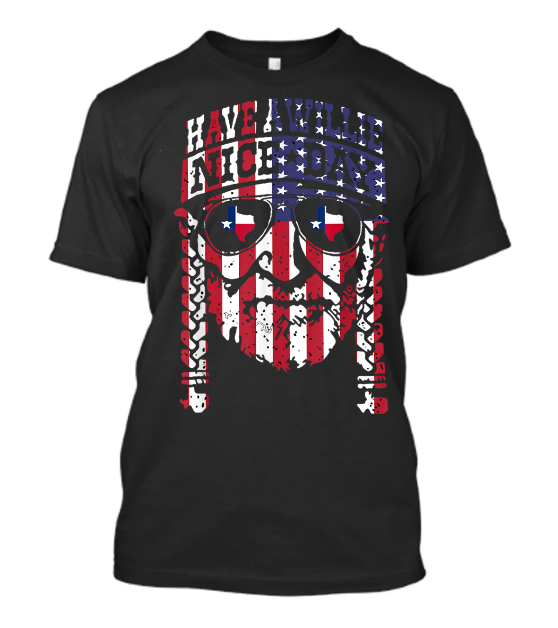Have A Willie Nice Day Patriotic Bandana Sunglasses Texas Flag Face T-Shirt