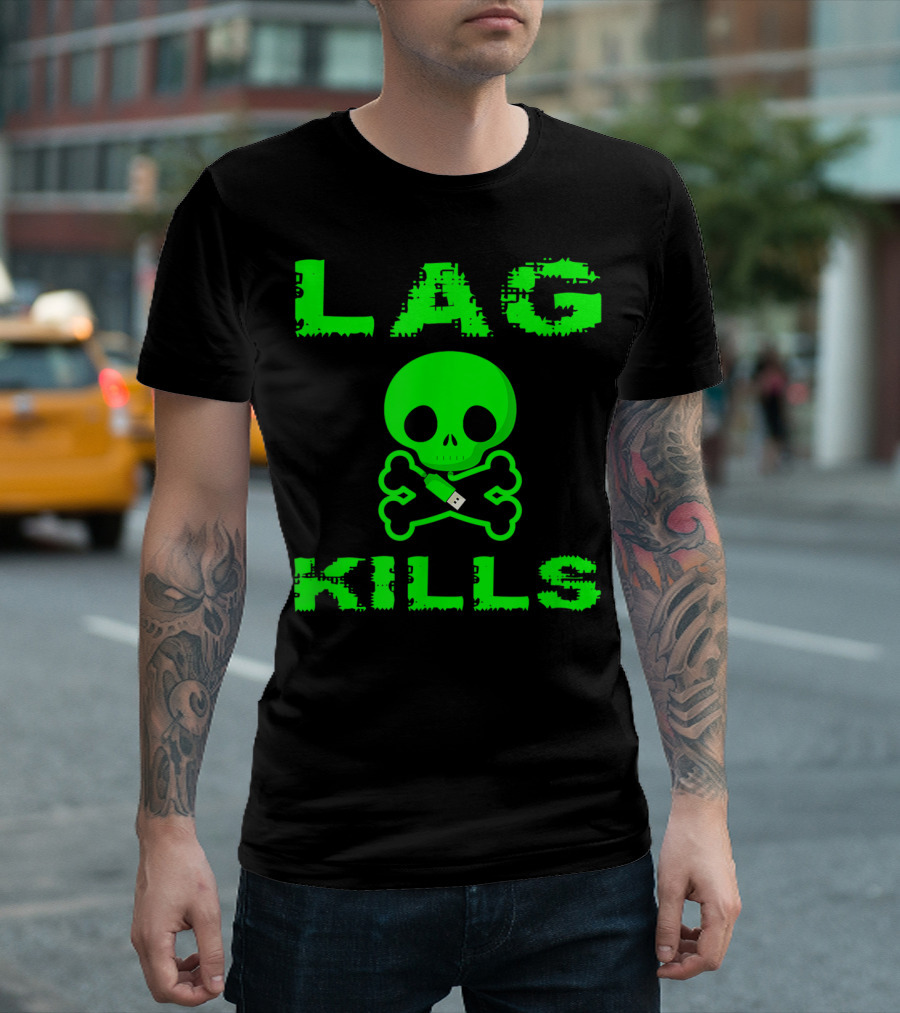 Lag Kills Green Skull USB Gaming Humor T-Shirt