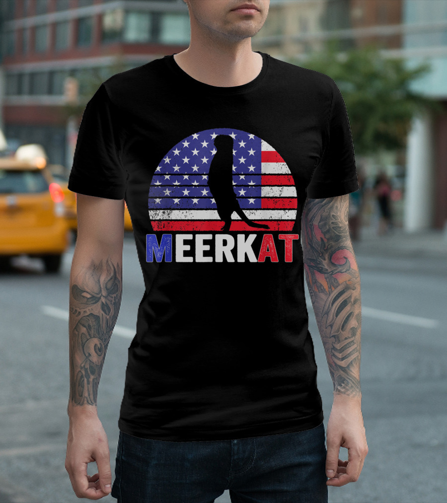 Meerkat Silhouette With US Flag 4th Of July T-Shirt